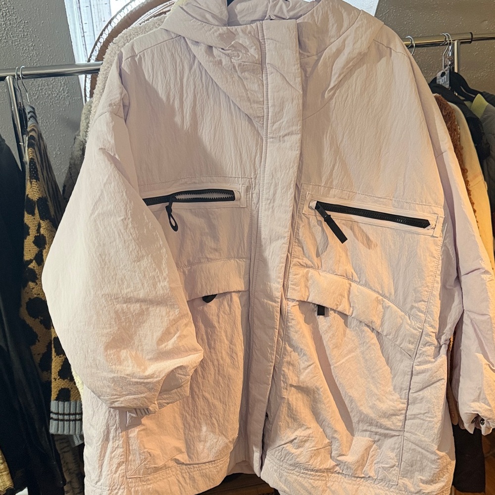 Light Purple Hooded Jacket with Black Accents
